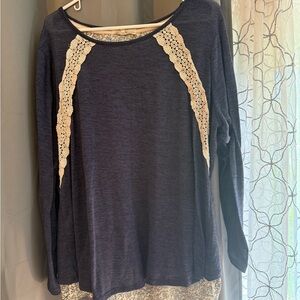 Rewind Blue Cream Lace Long Sleeve Tunic